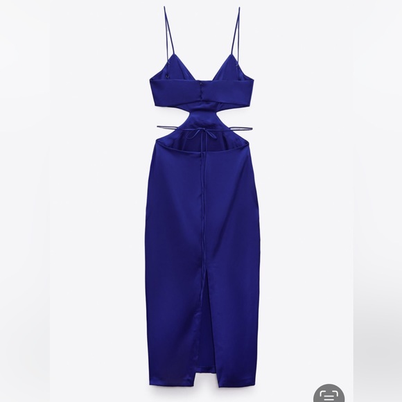 ZARA BLUE SATIN EFFECT CUT OUT DRESS - Picture 15 of 16